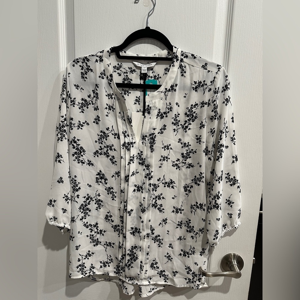 Women’s Blouse Black and White Floral - Size M